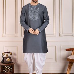 House of Pataudi Floral Embroidered Thread Work Straight Kurta-50