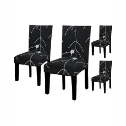 HOUSE OF QUIRK Black & White 4 Pieces Floral Printed Chair Covers-image-17