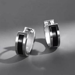 Adwitiya Collection Men Stainless Steel Silver Plated Circular Shaped Hoop Earrings-image-62