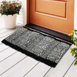 Kuber Industries Black & White Textured Microfibre Anti-Skid DoorMats-68