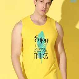 WOOSTRO Pack Of 2 Printed Combed Cotton Gym Vests VWS26(ENJOY YELLOW)(MORE LGTGREEN)-32