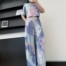 Lugo Tie & Dyed Round Neck Crop T-Shirt With Trousers-image-25