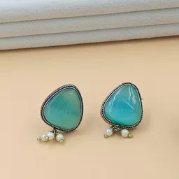 BLACKBOX Artificial Stones Studded & Beaded Triangular Shaped Oxidised Studs image 4