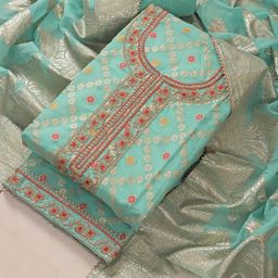 TAVAS Ethnic Motifs Woven Design Zari Unstitched Dress Material-image-85