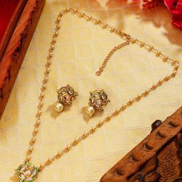 AARSEE OFFICIAL Anti-Tarnish 22KT Gold-Plated Floral Kundan Pearl Chain Necklace-17