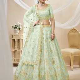 ETHNIC PLUS Embroidered Sequinned Semi-Stitched Lehenga & Unstitched Blouse With Dupatta-image-48