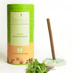 Nirmalaya 20-Pcs Brown & Green 100% Natural Tulsi Dhoop Sticks With Holder-2