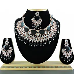 VATSALYA CREATION Alloy Black Jewellery set With A pair of Earing & Manng Tika-image-20