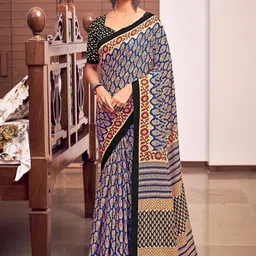 RV CREATION Floral Printed Pure Cotton Bagru Saree-21