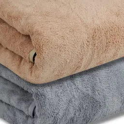 Fezora Beige & Grey 2 Pieces Microfiber 400 GSM Bath Towels-6