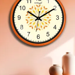 RANDOM Cream-Coloured & Orange Printed Traditional Wall Clock-24