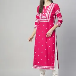 GoSriKi Ethnic Motifs Embroidered Thread Work Straight Kurta-picture-2