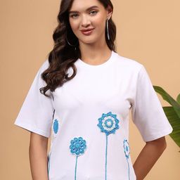 Velvery Floral Applique Cotton Tshirts-image-0