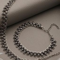 Sangria Set of 2 Silver-Plated & Oxidised Handcrafted Anklets-image-19