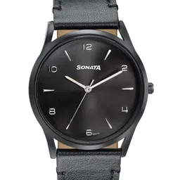 Sonata Men Mother of Pearl Dial & Leather Straps Analogue Watch 77140NL01-15