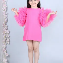 THE LITTLE CELEBS Girls Flutter Sleeve Crepe A-Line Dress-picture-1