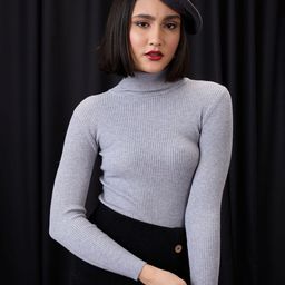 Globus Women Grey Melange Turtle Neck Long Sleeves Flat Knit Winter Wear Pullover Sweater-image-47