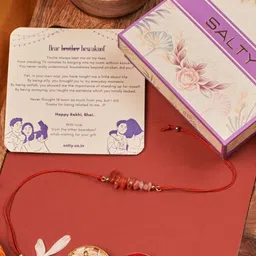 SALTY Set Of 5 Tangerine Quartz Studded Thread Rakhis With Greeting Card & Roli Chawal image 4