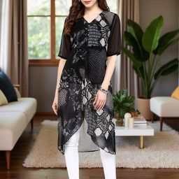Pannkh Snake Printed V-Neck Georgette A-Line Kurta-picture-1