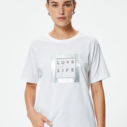 Koton Women Typography Printed Pockets T-shirt-image-92