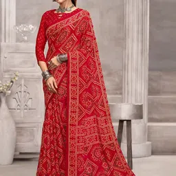 Pandadi Saree Bandhani Printed Saree With Unstitched Blouse Piece-picture-10
