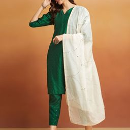 Fabindia Ethnic Motifs Embroidered Cotton Silk Dupatta with Sequinned-picture-14