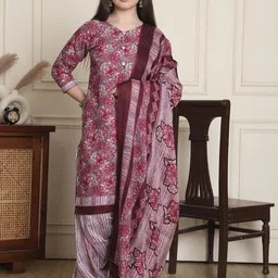 Roly Poly Floral Printed V-Neck Straight Kurta With Salwar & Dupatta-12