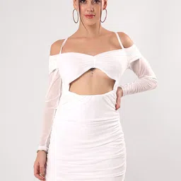 clobug Off-Shoulder Cold-Shoulder Net Bodycon Mini Dress image 2