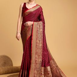MARUTI ART Zari Silk Blend Banarasi Saree-image-5