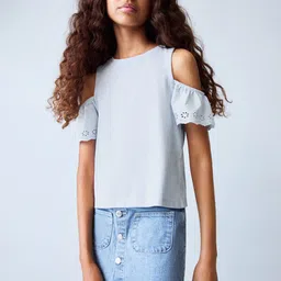 Mango Kids Girls Cold-Shoulder Sleeves Pure Cotton Top-image-18