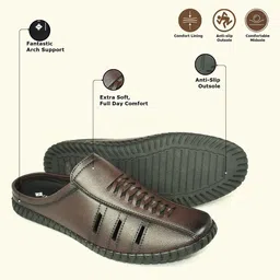 IMPERIO Men Open Back Textured Mules with Laser Cuts image 4