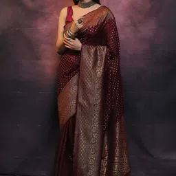 KALINI Woven Design Zari Silk Blend Banarasi Saree-image-30
