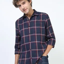 KETCH Men Spread Collar Buffalo Checked Slim Fit Casual Shirt-image-71