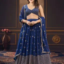 BAESD Embroidered Sequinned Semi-Stitched Lehenga & Unstitched Blouse With Dupatta-picture-7