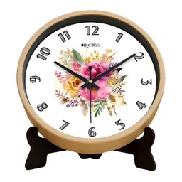 OLIVE TREE Peach-Coloured & White Printed Contemporary Table Clock image 3