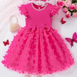 INCLUD Girls Butterfly Applique Bow detail Flutter Sleeves Dress-image-17