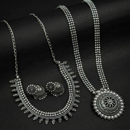 NAMAN ARTS Silver-Plated Oxidised Jewellery Set-58