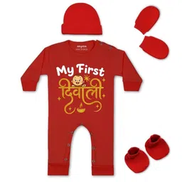 Arvesa Kids-Unisex Red Cotton Rompers-picture-9