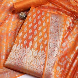 Meena Bazaar Floral Woven Design Art Silk Unstitched Dress Material-51