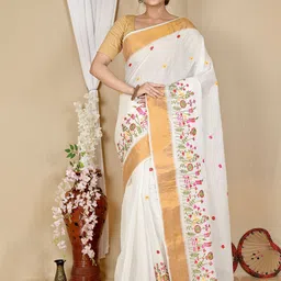 DipDiya Floral Zari Pure Cotton Taant Saree-image-42