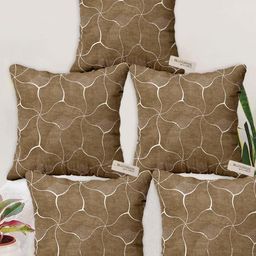 Blue Grass Brown And Silver 5 Pieces Abstract Printed Velvet Square Cushion Covers-image-81