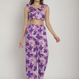 Blissence Printed V Neck Swimwear Cover up Set-image-25