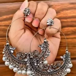 SZN KoreanEarring417 Silver-Plated Contemporary Shaped Pearls Beads Chandbalis Earrings-56