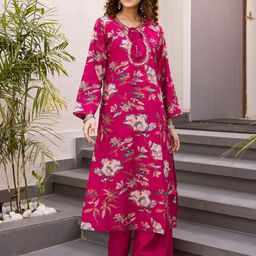 Nehamta Floral Printed Round Neck Beads & Stones Straight Kurta With Palazzos-picture-26