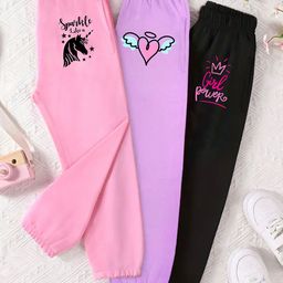 YK X Trampoline Girls Pack Of 3 Printed Cotton Relaxed-Fit Joggers-picture-45