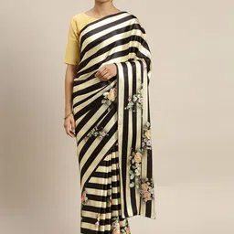 ODETTE Printed Satin Saree With Unstitched Blouse-image-99