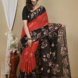 PuJoy Batik Printed Pure Cotton Taant Saree-picture-19