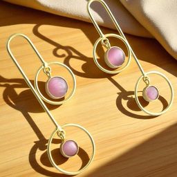 TISHUL JEWELS Gold-Plated Artificial Stones Studded Circular Drop Earrings-image-85
