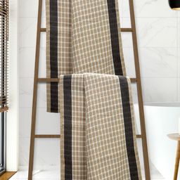 Athom Living Beige & White 2 Pieces Printed Cotton 210 GSM Bath Towel-image-92