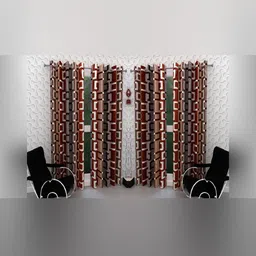 BELLA TRUE Brown & White 4 Pieces Ethnic Motifs Long Door Curtains-image-45